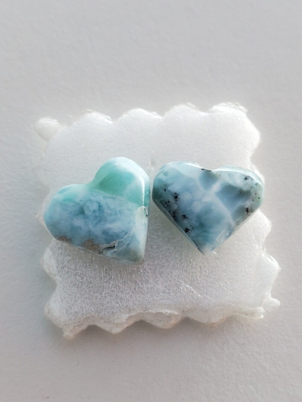 Larimar Heart Cabochon Earrings - Light Blue Green Gemstone